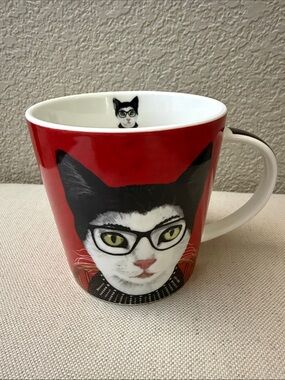 Porcelain RBG (Ruth Bader Ginsburg) Cat Mug, holds 13.5 oz.